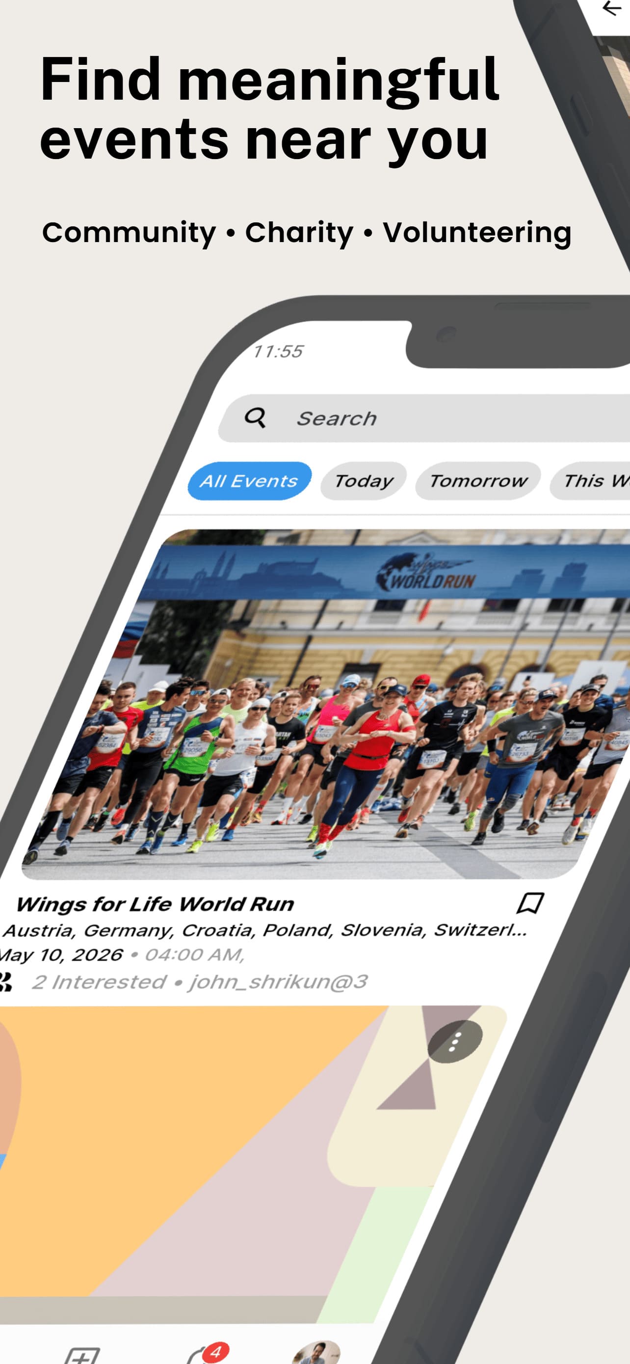 Lesuno app showing community events in feed page